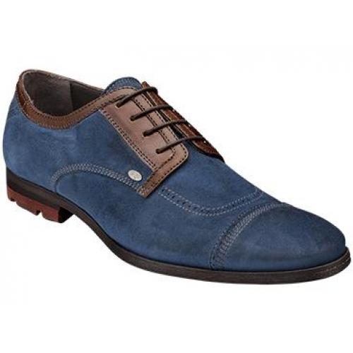 Bacco Bucci "Valle" Blue / Brown Genuine Suede Italian Calfskin Shoes